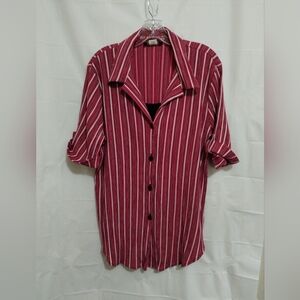 Gloria Lance Womens Top 2X Plus Button Front Short Sleeve Attached Tank Stripe